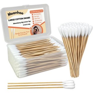 100개 대형 면봉 애완동물 케어용 6인치 길이의 대나무 손잡이 전문가용 강아지 귀 흡수력이 뛰어난 큰 끝 세척용품 2845536, 200개 대형 원형 면봉