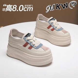 10.25 厚底休閒女鞋 增高女鞋 MKWQ小白鞋子女春季新款镂空透气8cm小个子厚底内增高德训鞋板鞋