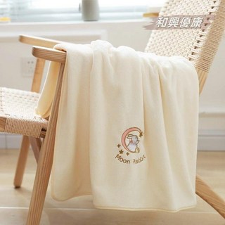 浴巾吸水 厚浴巾 加大浴巾 毛巾 珊瑚絨浴巾 大號成人家用速乾吸水不掉毛情侶款浴袍, 乳色【高質量#瞬吸速干】月亮兔,【3-6歲兒童浴巾】60cmx120, 1個