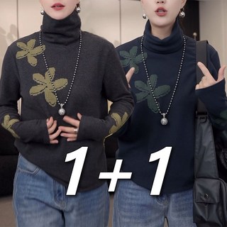 1+1가을겨울 따뜻한 긴팔티 풀오버 빅사이즈 여성용 고급감 이너 심플 폴라 플리스 상일상적이 상의