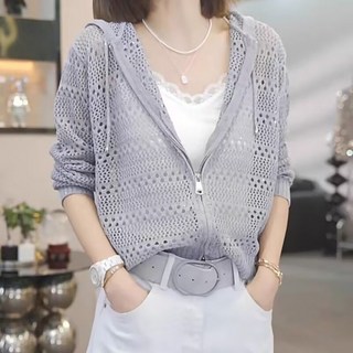 지고다그 여성용 봄가을 후드 집업 망사 니트 카디건 긴팔 루즈핏 캐주얼 아우터 HH2463