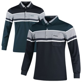 남자 잔도트 블럭 배색 라인 골프 카라 긴팔티 카라티셔츠 이너티 파3