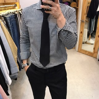 스트릿제이 와이드 카라 고방 체크 셔츠