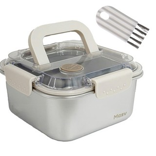 마시뷰 스텐304 사각 밀폐용기 전자렌지가능 반찬통 대용량 스테인리스 김치통 보관용기, 1200ml+뚜껑세척솔, 1세트