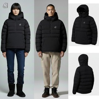 [백화점 출고] 노르디스크 구스 다운 남자 여성 유니 크리스탈 아노락 라이트 블랙 사이드 지퍼 후드 숏 패딩 자켓 점퍼