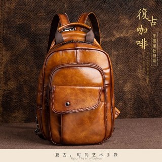 復古真皮頭層牛皮斜挎包 WX8686 單肩包 後背包 防水 運動旅行, 深棕色-8686