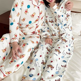 ECLL 디즈니 커플 파자마 긴팔 잠옷 상하 세트