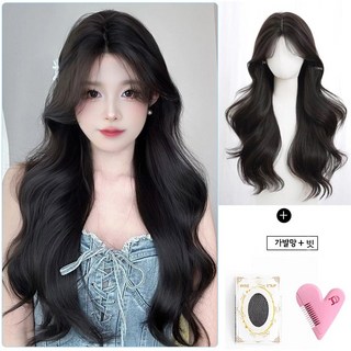 뷰티레벤 자연스러운 여신 긴머리 통가발 롱 웨이브가발, 1개, 다크브라운