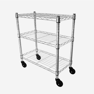 AXL 工業風三層鐵力士架附輪 波浪層架 可移動收納架 附3吋工業輪可自由移動 台灣製造, 1個, 銀色(附3英寸PP輪x4個)