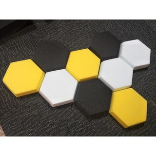 臺灣工廠直營 立體六角蜂巢造型吸音棉 隔音棉 吸音磚 低音陷阱 24cm*24cm*5.5cm, 1個, 鵝黃一片 110元, 鵝黃