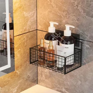 台灣出貨 浴室收納架 無痕貼置物架 無痕貼收納架 網格置物架 瀝水置物架 免打孔收納架 壁掛收納 四方架 浴室置物, 1個, 小號黑色*1+無痕貼*2