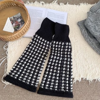 秋冬千鳥格堆堆襪，粗針保暖日系針織襪套，時尚百搭舒適保暖