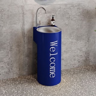 Shark家具 工業風立柱洗手盆 復古創意鐵藝 衛生間酒吧洗臉盆, 深藍色,洗手台送水龍頭配件, 1個