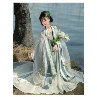 潮胖穿搭 大碼宋製女裝 原創漢服女大尺碼漢服 胖m大尺碼 中國服飾大尺碼 加大尺碼漢服 中大尺碼漢服 大尺碼裙裝, 花語青色5件套,L