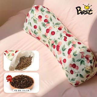 Woderful live 메밀베개 경추베개 메밀 피그먼트 경추 편백 경추목베개 목침베개 수면베개 일자목베개, 1개, 핑크 체리