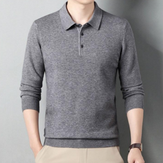 이즈리엘 남자 부드러운 울 혼방 니트 카라 니트 긴팔 티셔츠