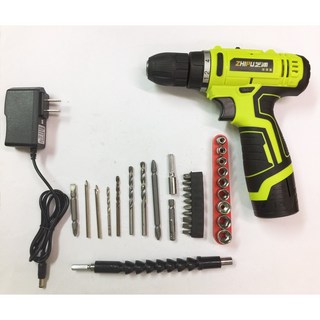 12V 無繩鋰電鑽 雙速可正反轉 附鑽頭套筒組, 1個, 芝浦新款電鑽 12V單電 紙盒工具組