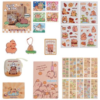 투데이리빙 대용량 카피바라 문구 패키지 신학기 입학 선물 다이어리 배지 키링 파우치 스티커 학용품 세트, 1세트, 혼합색상