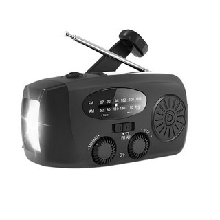 手搖發電AM/FM應急收音機，內建LED手電筒，輕巧便攜，戶外露營必備, 黑色, 收音機XSY-088