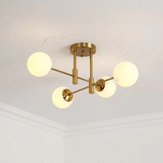 分子燈 銅本金 白玉圓玻吸頂燈 主燈 客廳燈 井字型圓球吸頂燈 餐桌燈 魔豆分子, 六燈,無分段