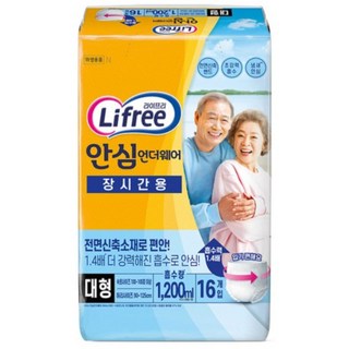 라이프리 남녀공용 안심언더웨어 성인기저귀 장시간용, 대형, 16개입, 6개