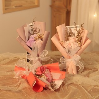 母親節花束康乃馨花束母親節禮物畢業花束畢業禮物乾燥花束永生花束香皂花畢業花玫瑰花滿天星, 加購：白色長禮袋