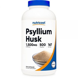 Nutricost Psyllium Husk 1회 제공량당 1500mg 500캡슐 - GMO 프리 및 글루텐 프리, 500정, 1개
