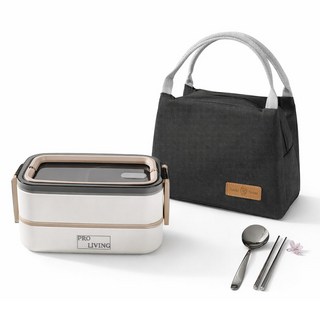 프로리빙 스테인레스 2단 직장인 도시락 세트, 베이지, 1세트