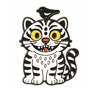 까치호랑이 뺏지 호작도 민화 캐릭터 핀타입 케이팝 굿즈 호랑이 뱃지(흰색)