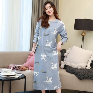 嘉義出貨 新款睡衣睡裙女春秋冬季中長款洋裝長袖可愛韓版學生女士家居服睡衣內衣家居服長袖睡衣女睡衣大尺碼睡衣家居服睡裙