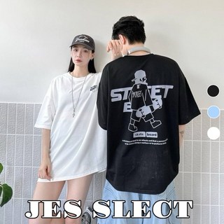 【JES】韓國街頭滑板人像塗鴉印花短T，親膚舒適，情侶百搭潮流圓領短袖上衣, 黑,L
