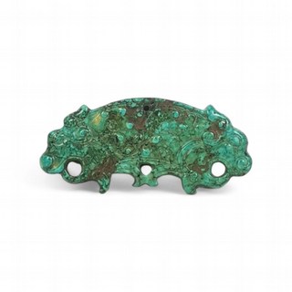 博古珍藏 天然綠松石雕獸首玉璜 玉珮飾玉牌項鍊 老鉈工藝 早期收藏 超值特賣, 1個, 綠松石