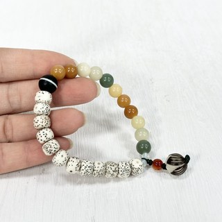 御古齋 精選白玉菩提子星月菩提多色菩提雕蓮花手珠手鍊 逢凶化吉避邪保平安, 1個, 款三 星月菩提+多色菩提 手珠, 多色
