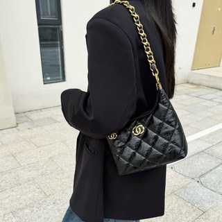 小香風菱格鏈條包 流浪包 女百搭小衆中古腋下包 單肩斜挎包 小托特包 大衣專屬搭配包包 斜跨女包 百搭時髦揹包 生日禮物