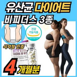 비피더스 B3 비쓰리 다이어트 유산균 프로바이오틱스 식약청 인증 기능성 비피더스균 3종 브레브 비피덤 롱검 가르시니아 HCA 에너데이, 4박스, 60정