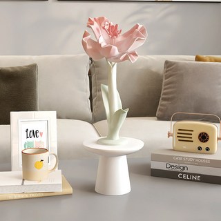 椿嶼 輕奢大氣仿真花卉工藝品 擺客廳餐廳家居裝飾品 喬遷生日禮物女生, 輕奢花朵桌面擺件-粉色【高53cm】, 1個