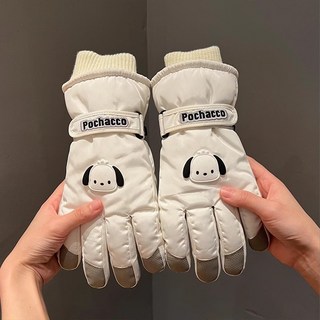 RL新款滑雪手套女士秋冬天加厚絨棉騎電車防風保暖卡通可愛觸控手套