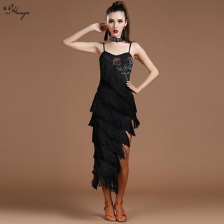 라틴 댄스 스포츠 의상 원피스 태슬 나시 백리스, XL