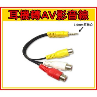 買酷小舖 3.5mm 轉 AV 轉接線，支援白紅黃 RCA 端子，蓮花頭音源轉接, 1個