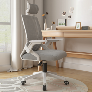 Kurua 사무용 메쉬의자 의자 화이트+그레이, 라텍스+헤드레스트/팔조절