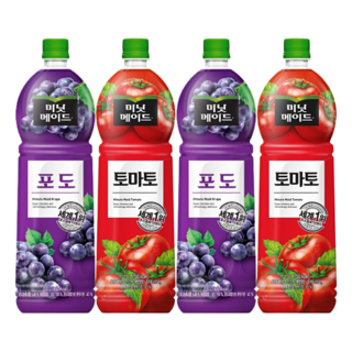 [한번에먹자쇼핑몰] 과즙음료 1.5L 2종 혼합세트 ( 미닛메이드 포도 + 미닛메이드 토마토 ) 사무실음료 가정용 과일음료 대용량 식자재 포도주스 토마토주스, 4개