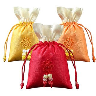 엘에이스 설날 추석 선물포장봉투 미니 복주머니 파우치 전통 색동복주머니 실크복주머니 9개, 빨3+주3+노3