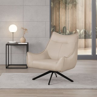 賀雅家居 耶達米色皮革休閒椅 (1379-2) 單人沙發 北歐風 台灣製造, 1個