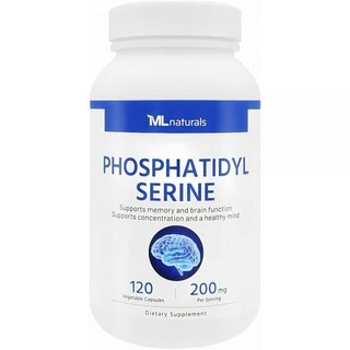 ML Naturals 포스파티딜 세린 200mg (표준) 120 식물성 캡슐 기억력 및 뇌 기능 지원 GMO 프리 타사 실험실 테스트 완료, 120 Count (Pack of 1), 1개