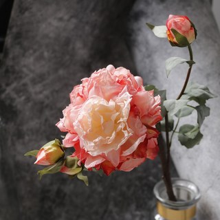 高檔油畫焦邊牡丹花仿真絹花客廳餐桌裝飾輕奢擺件仿真花永生花人造花乾燥花永不凋零拍照道具假花裝飾居家裝飾, 桃粉, 1個