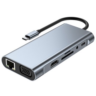 11合1 USB-C集線器 Type-C擴展塢 PD充電 4K HDMI 多功能擴展器, 黑灰色, 1個