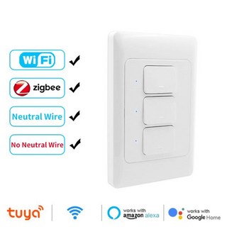 무선스위치 스마트 Tuya 와이파이/지그비 벽 푸시 버튼 스위치 110-240V 중립 와이어 및 중성선 없음 물리적 인터럽터 구글 홈 알렉사, 01 With Neutral Wire, 02 3 Gang, 02 WiFi Version