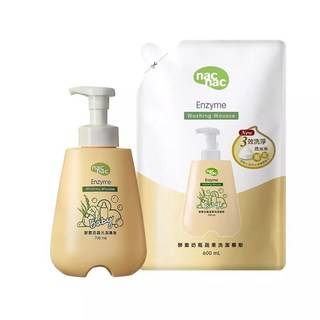 Nac nac 奶瓶蔬果酵素洗潔慕斯 溫和清潔 奶瓶蔬果適用, 黃色1罐裝+1補充包, 1個, 1.3L