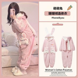 絨睡衣冬天 法蘭絨睡衣 厚睡衣韓國ins冬季珊瑚絨連體睡衣女保暖可愛少女加絨加厚學生家居服