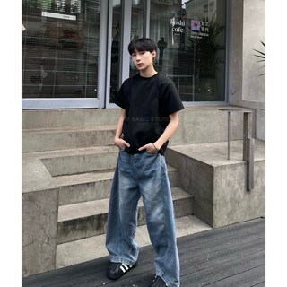 彎刀褲 韓系刷黃男女寬褲 牛仔褲